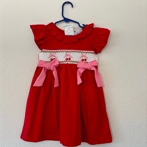 Charming Red and Pink Kids Dress with Cherry Bows